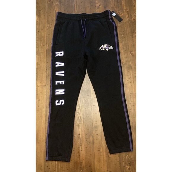 Baltimore Ravens Logo NFL Apparel Purple Stripe Black Mens Sweatpant Jogger Sz L - Picture 1 of 10